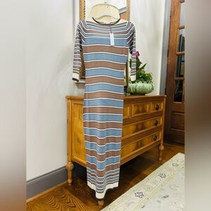 Frances Valentine Blue and Brown Striped Dress